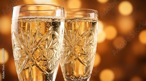 Sparkling celebration beverage in crystal glassware with soft bokeh lights