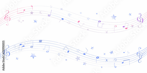 Canvas Print Musical notes and stars flow in a pastel colored vector illustration