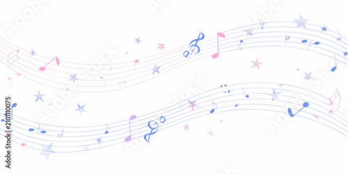 Tableau sur toile Musical Notes And Stars Pattern With Pastel Colors On White Background