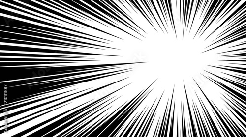 Dynamic radial speed lines background illustration. Comic book manga art explosion burst effect for action and movement graphic.