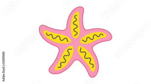 Cute Pink and Yellow Starfish Cartoon Illustration Isolated on White Background. Vibrant Marine Animal Vector Art for Design