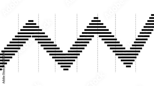 Abstract digital waveform pattern with jagged horizontal lines. Modern geometric zig-zag design for data visualization and technology concepts.