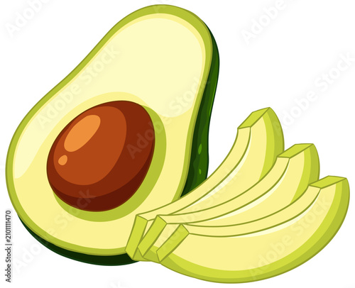 Fresh Sliced Avocado Vector Illustration on White Background