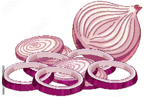 Vector Illustration of a Whole Red Onion with Sliced Rings