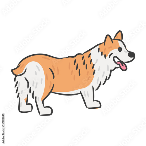 Cute Pembroke Welsh Corgi dog standing profile view vector illustration.