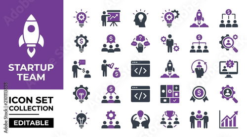 Business startup and entrepreneurship flat icon collection