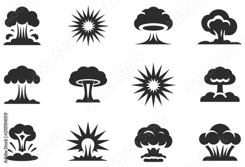 Obraz na płótnie Comic cartoon smoke cloud vector icon showcasing explosion bursts, flame effects