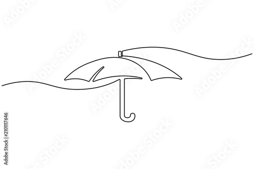 Beach chair with umbrella in continuous one line art style for summer vacation concept
