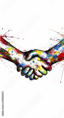 Vibrant Splash Art: Hands Connect in a Burst of Color and Unity