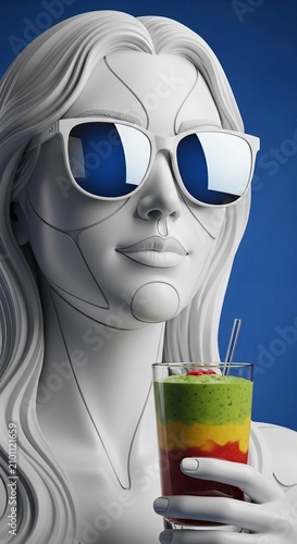 Cool Futuristic Vibe: 3D Render of a Woman with Vibrant Smoothie