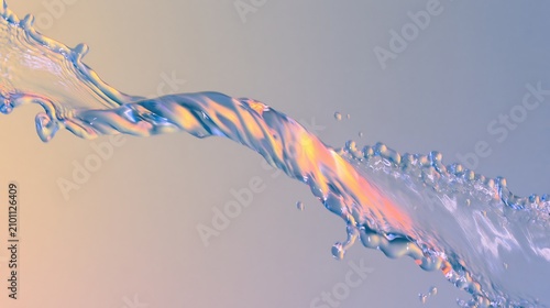 A twisted ribbon of flowing liquid with glowing coral reflections and trailing droplets for dynamic motion concepts and abstract backgrounds