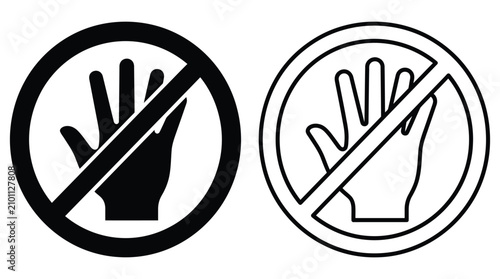 Fényképezés Prohibited sign with open hand silhouette black and white vector illustration