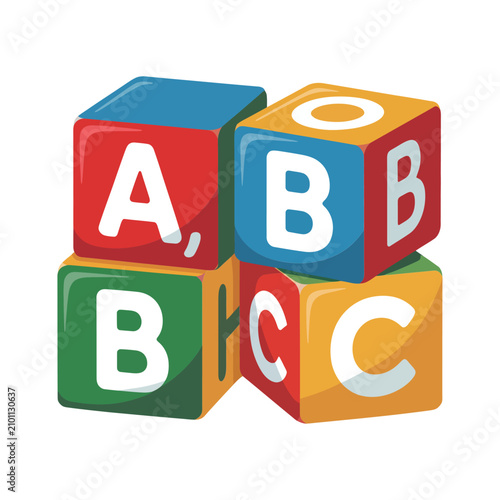 Set of colorful educational alphabet blocks with letters ab and c for preschool learning and early childhood development isolated on white