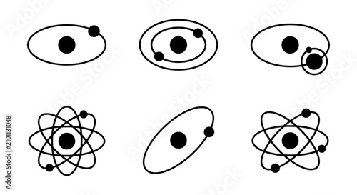 Fotografía Atomic Orbitals Vector Icons, Science Nucleus Models, Chemistry Physics Symbols,