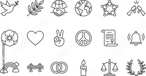 Photos International Peace Unity and Global Harmony Minimalist Thin Line Vector Icon Set