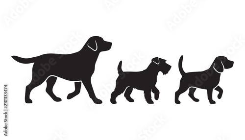 Tableau sur toile black and white silhouette set of dog very high quality vector illustration