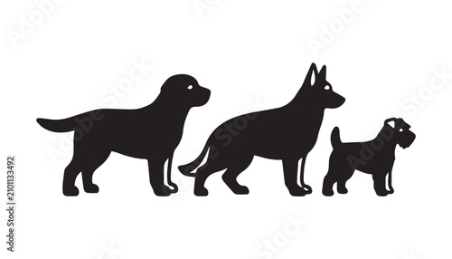 Canvas Print black and white silhouette set of dog very high quality vector illustration