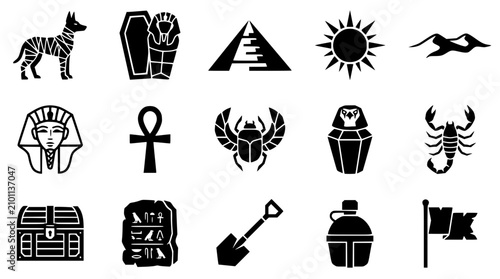 Fotografie Ancient Egyptian Symbols Vector Silhouette Collection on White Background