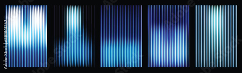 Abstract ribbed glass background with glowing light streak, vibrant neon transitions, and vertical stripe texture for digital wallpaper ripple