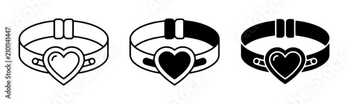 3 Heart Collar Icons, Outline and Silhouette, for Pet Accessories