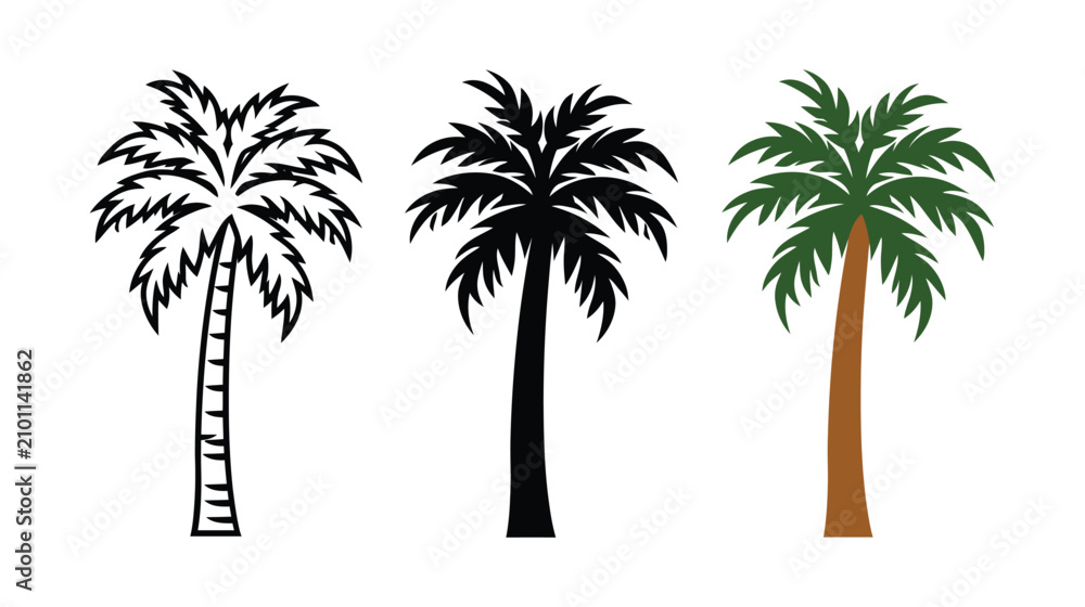 Fototapeta premium Palm icon vector set featuring tropical tree foliage style