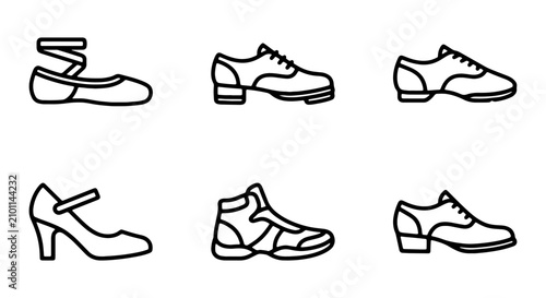Dance Shoe Icons Set: Ballet, Tap, Jazz, Ballroom, Sneaker Styles
