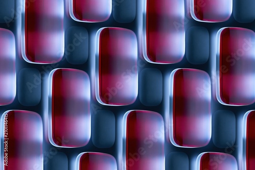 Seamless red light therapy diode pattern with glowing amber plates and matte charcoal textures for wellness and health technology branding