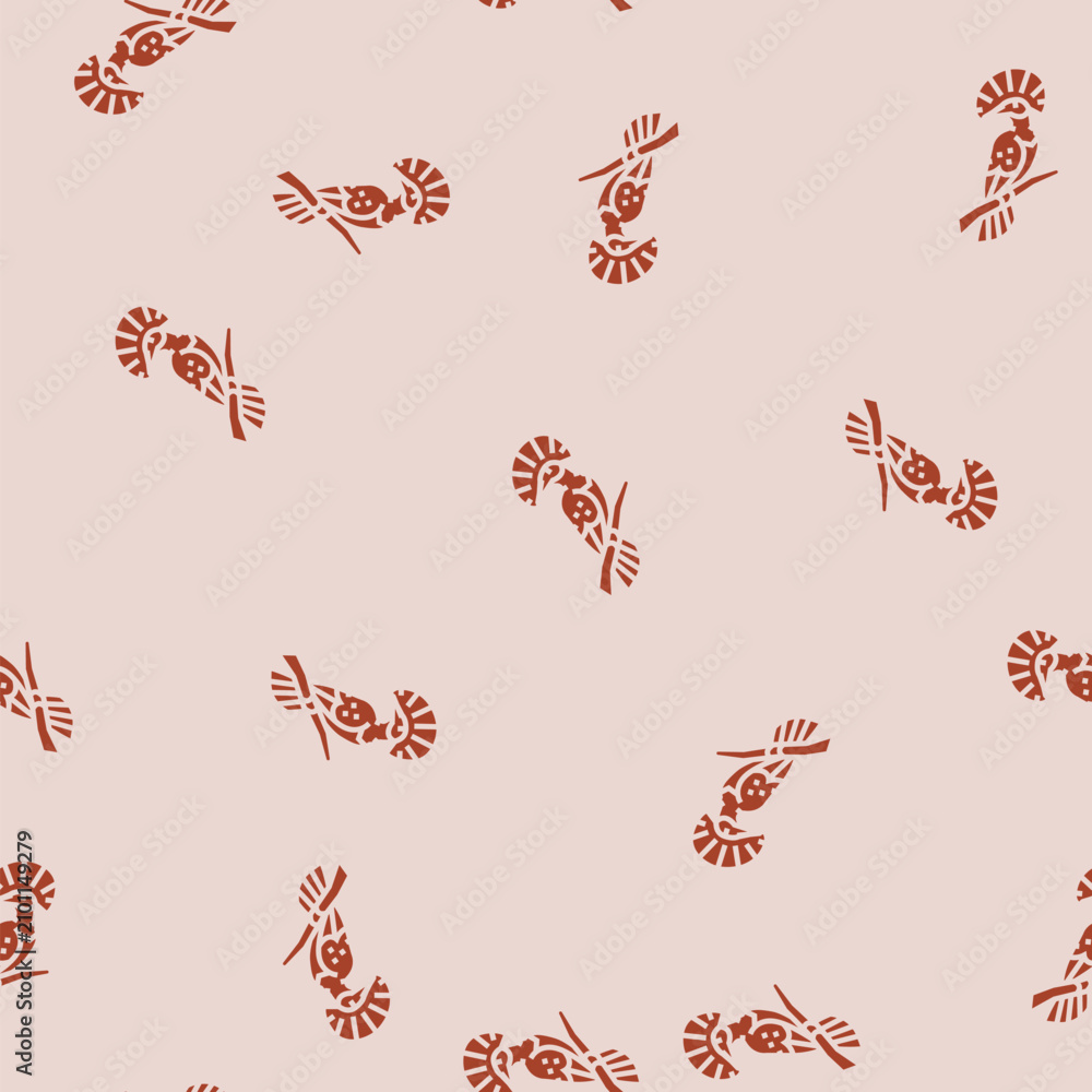 Fototapeta premium royal flycatcher bird exotic vector glyph seamless pattern royal flycatcher bird exotic sign illustration