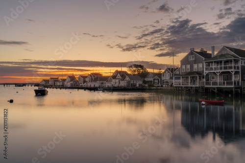 Harbor Houses in quiet and calm Sunset in Nantucket Island