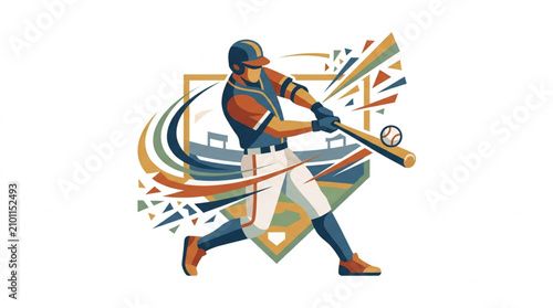 Foto Colorful vector illustration of baseball player swinging bat.