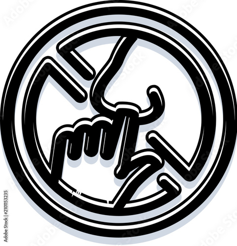 Konstfotografi Hand with pointing finger suppressing sound motion, forming a forbidden symbol,