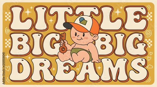 Cute baby wearing a cap holding a small golden key