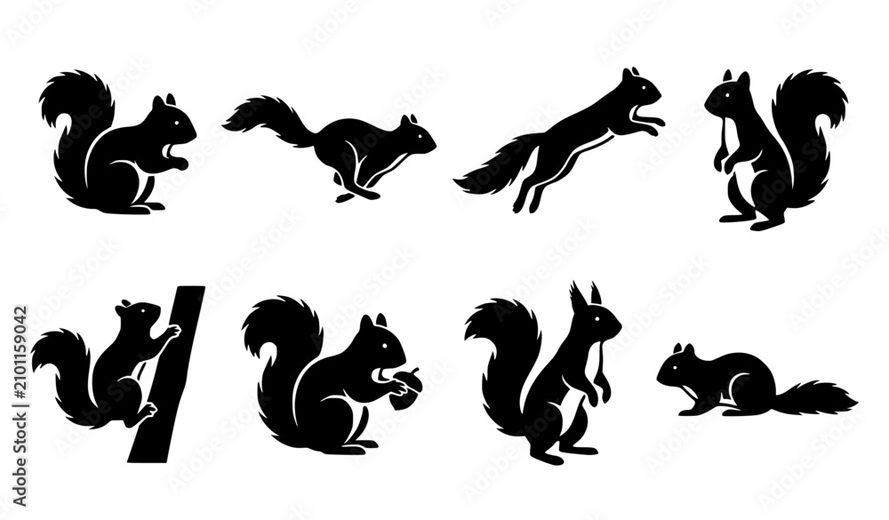 Obraz premium Black Squirrel Silhouette Vector Illustration Pack