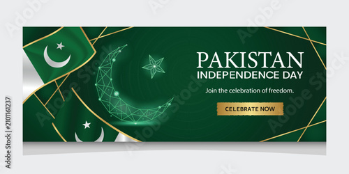 Foto A digital illustration celebrating Pakistan Independence Day with a green backgr