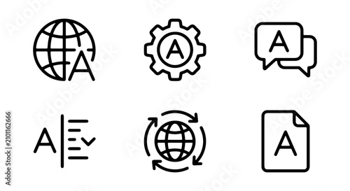 Canvastavla Translation Icons Set: Global Communication, Language Services, Text Interpretat