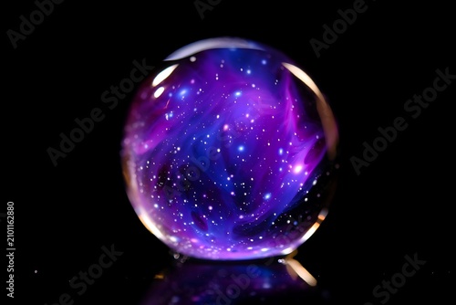 Mysterious purple nebula with glowing stars