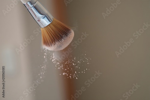 Makeup brush applying shimmery powder