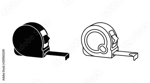 Tape measure silhouettes on a white background line art illustration