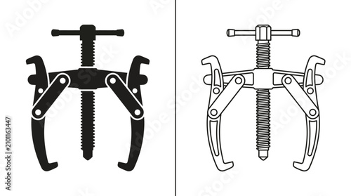 Fotografie Spreader clamp tool black silhouette and line art versions