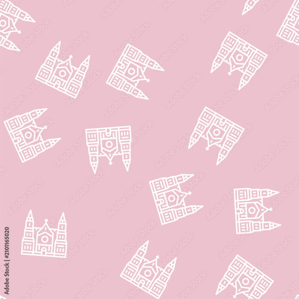 Obraz premium cathedral building vector line seamless pattern cathedral building sign illustration