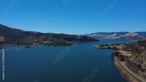 River and tunnels on Hwy 14E along the Columbia River Gorge by Lyle Washington