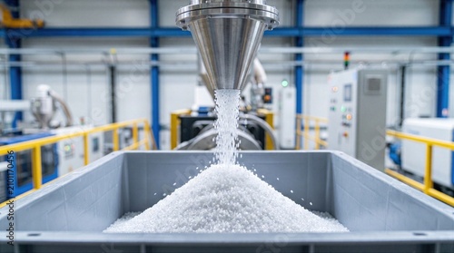 Plastic resin pellets filling industrial storage bin