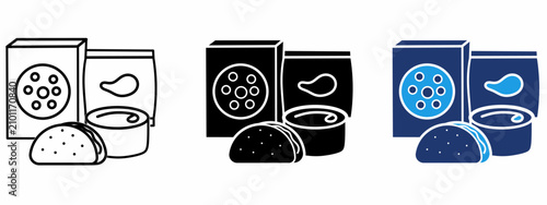 Fast Food Snacks icon collections. Containing Taco, Cookie Box, Chips, Canned Dip and more icons.