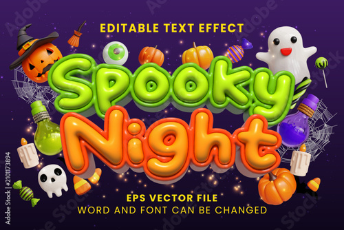 Spooky night colorful 3d inflated halloween vector text effect