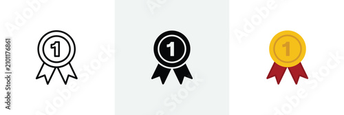 Number 1 prize medal vector icon. first place award simple flat design, number one winner gold medal with ribbon for sports or achievements.