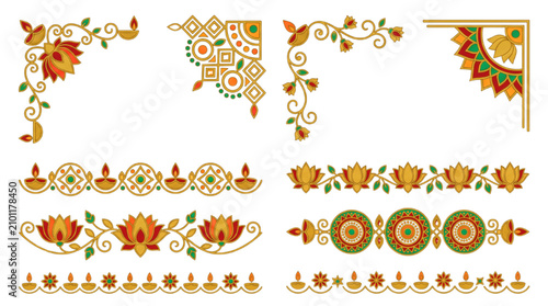 Elegant Diwali Decorative Border Vector Collection with Indian Festive Ornaments