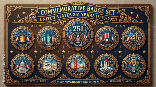 USA 251 Years Commemorative Badge Set - American History and Symbols