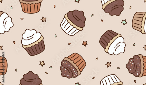 Cute cupcakess pattern background vector design