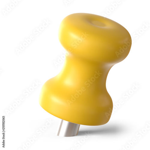 push pin stationery element 3d render yellow color