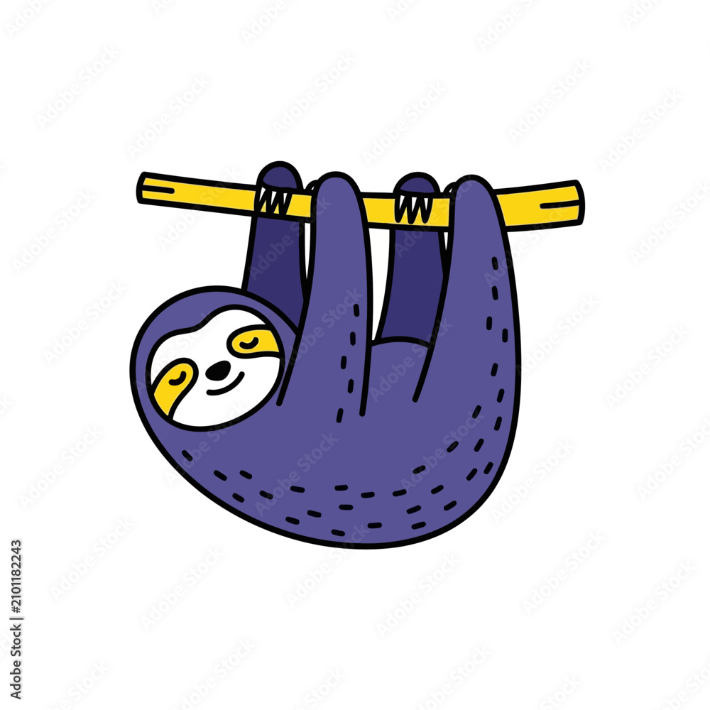 Fototapeta premium Cartoon Sloth Hanging From A Branch